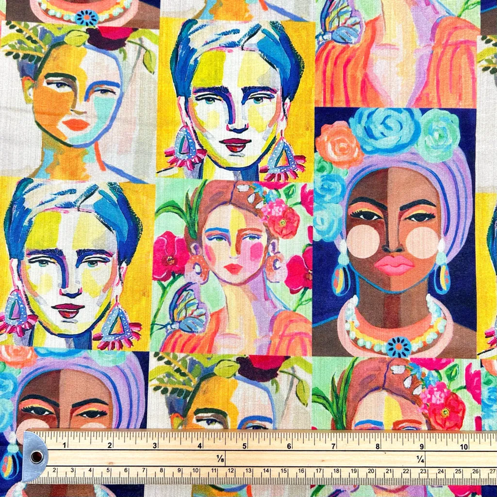 Glam Faces Faux Silk Fabric
