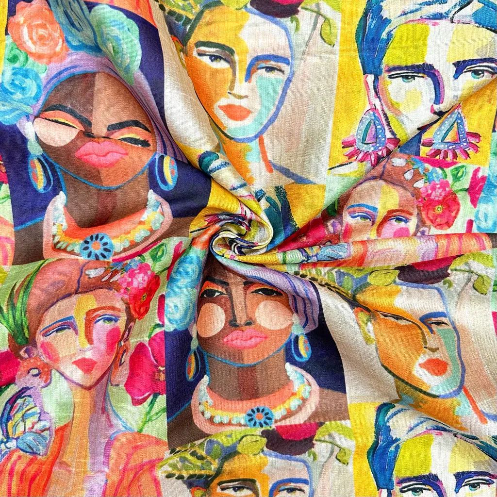 Glam Faces Faux Silk Fabric