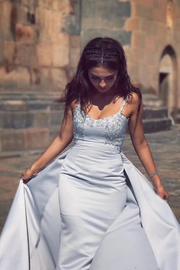 Gorgeous Overskirt Sheath Prom Dress Beaded Bodice Party Dress MP856