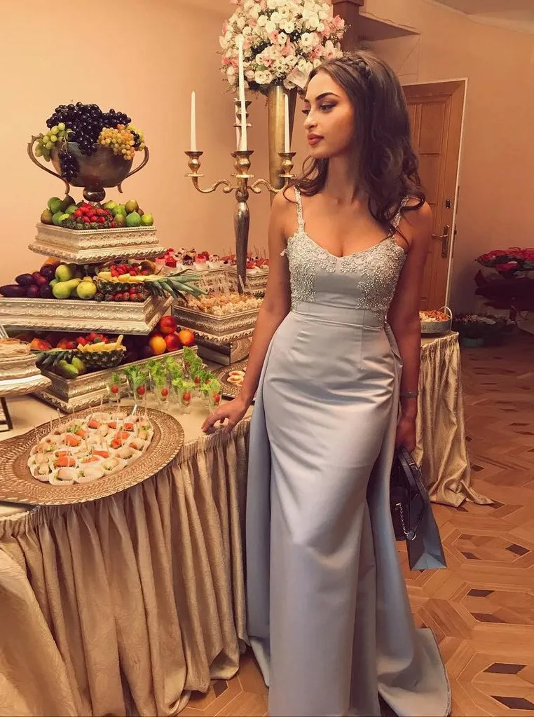 Gorgeous Overskirt Sheath Prom Dress Beaded Bodice Party Dress MP856