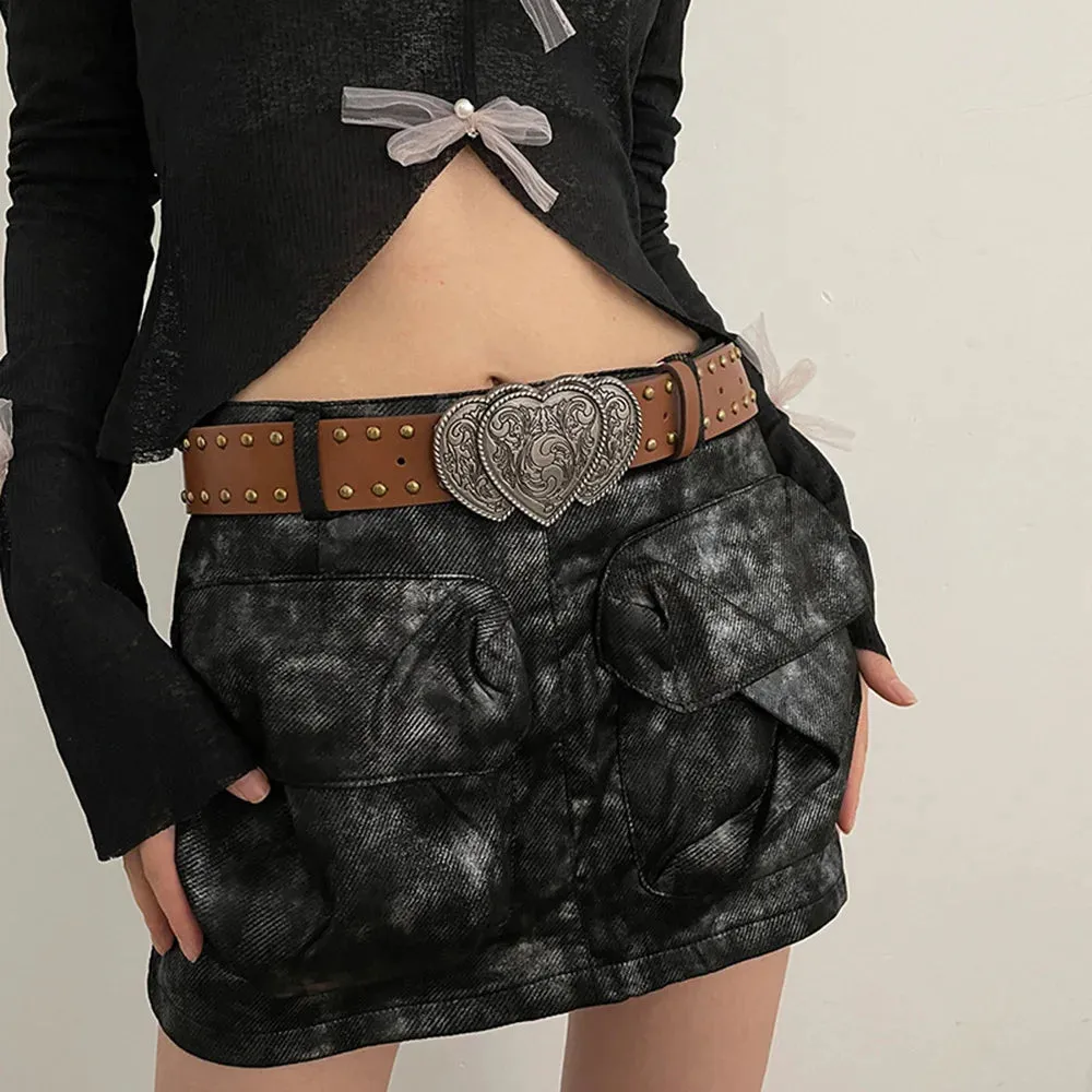 Gothic Punk Y2K Leather Belt - Metal Buckle Designer Waist Strap for Women & Men