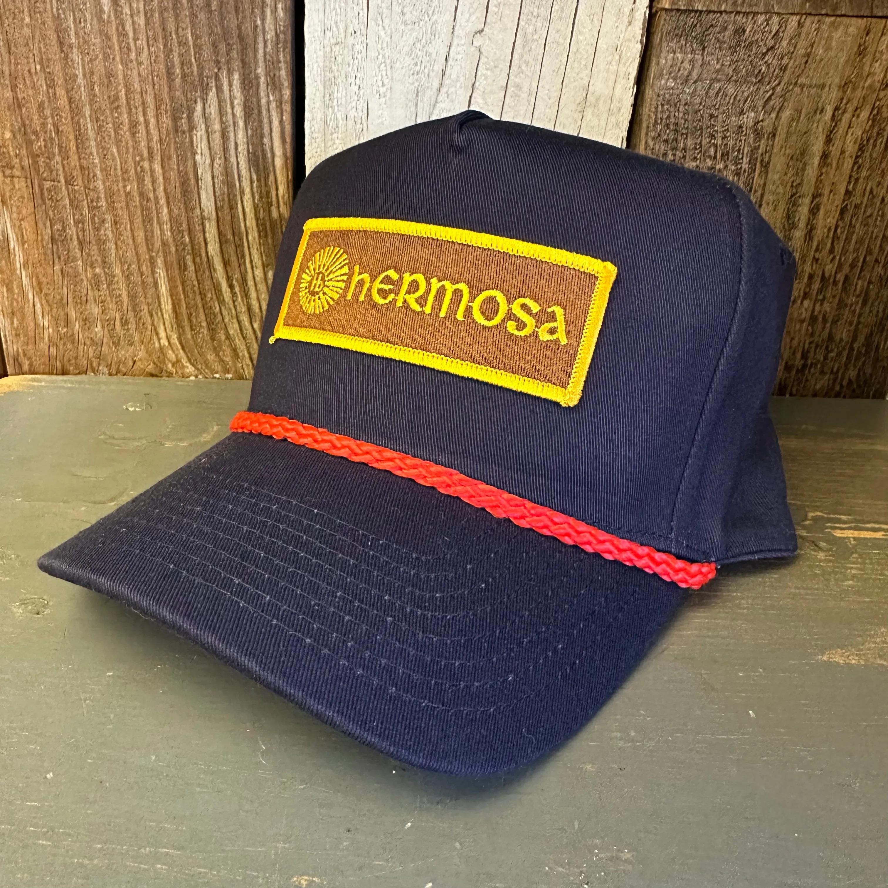 Hermosa Beach AS REAL AS THE STREETS 5 Panel Golf, Rope Cap - Navy/Red Braid (Curved Brim)