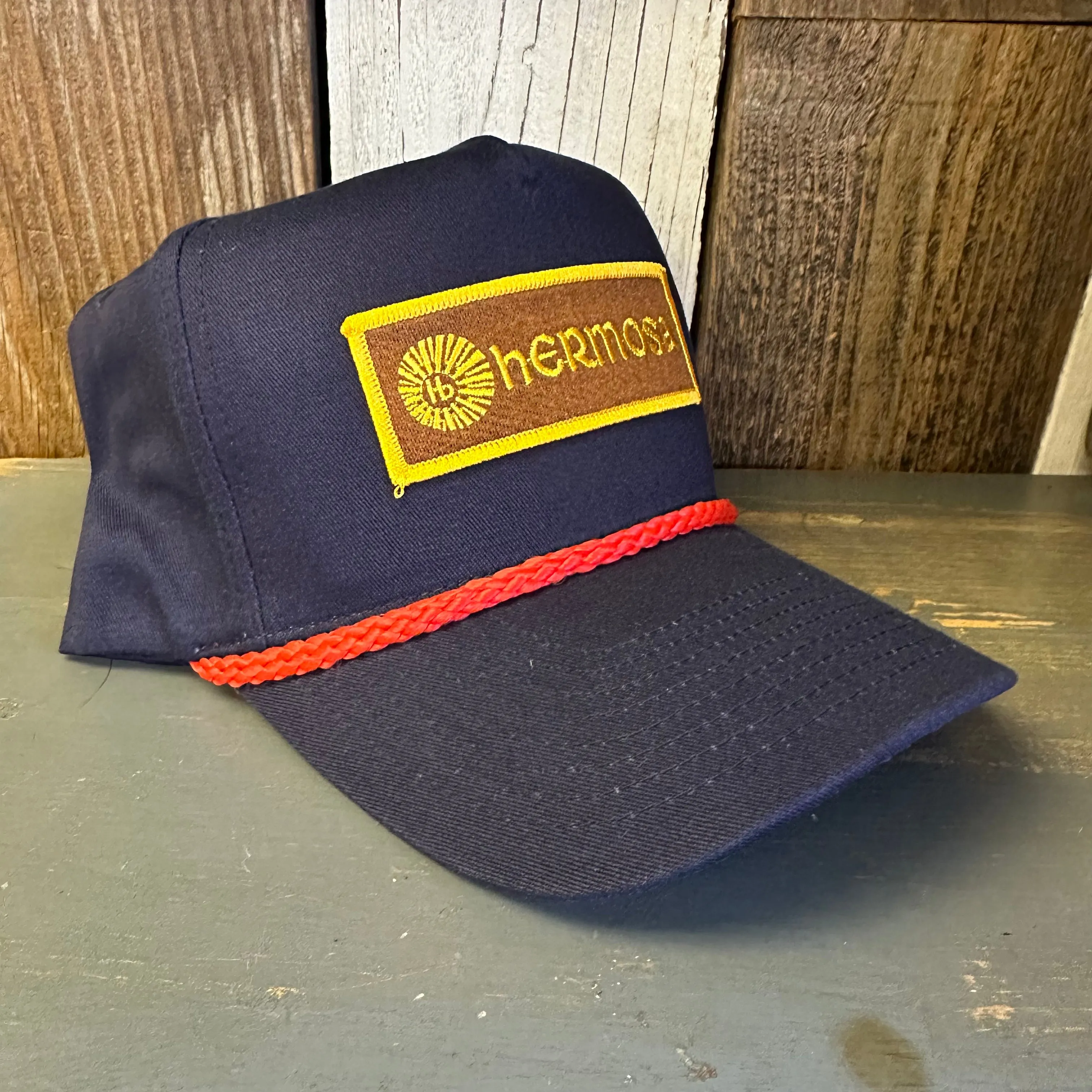 Hermosa Beach AS REAL AS THE STREETS 5 Panel Golf, Rope Cap - Navy/Red Braid (Curved Brim)