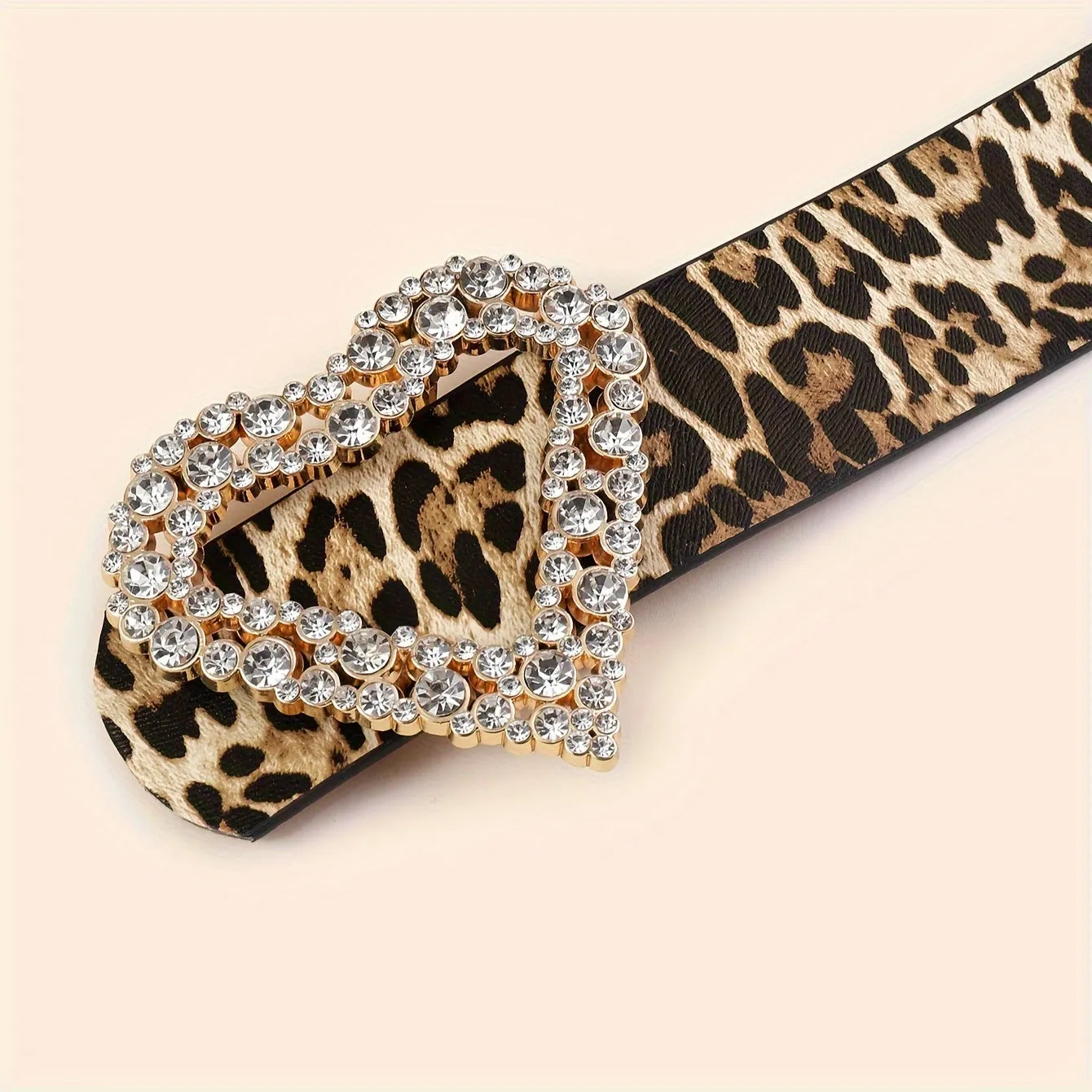 Leopard Print Rhinestone Heart Buckle PU Leather Belt
