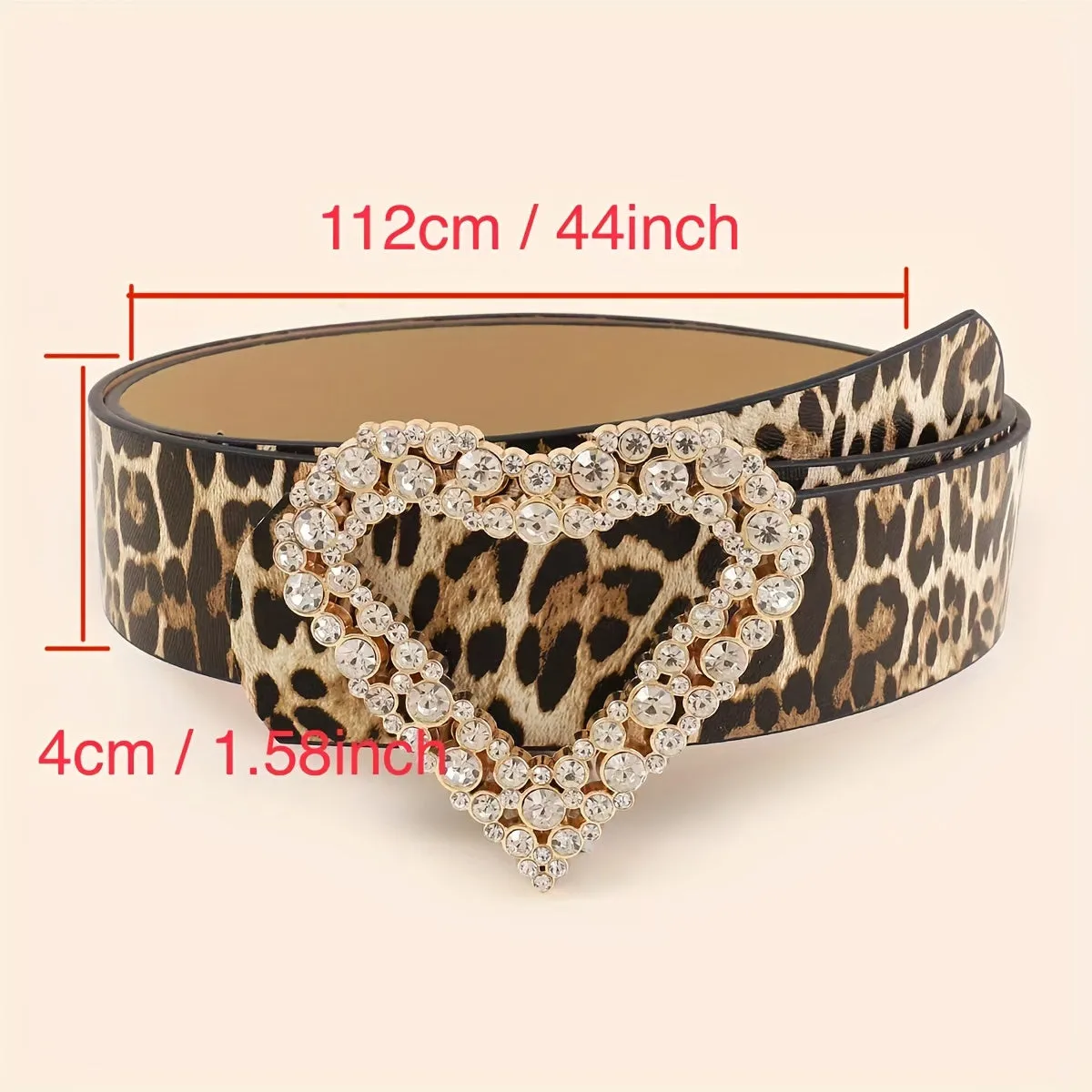 Leopard Print Rhinestone Heart Buckle PU Leather Belt