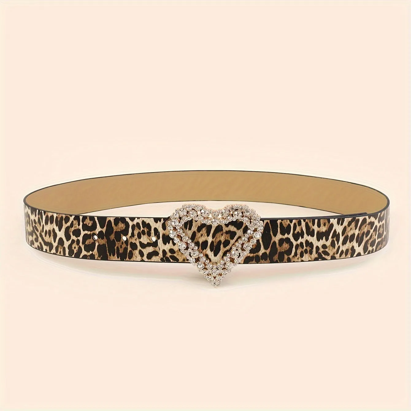 Leopard Print Rhinestone Heart Buckle PU Leather Belt