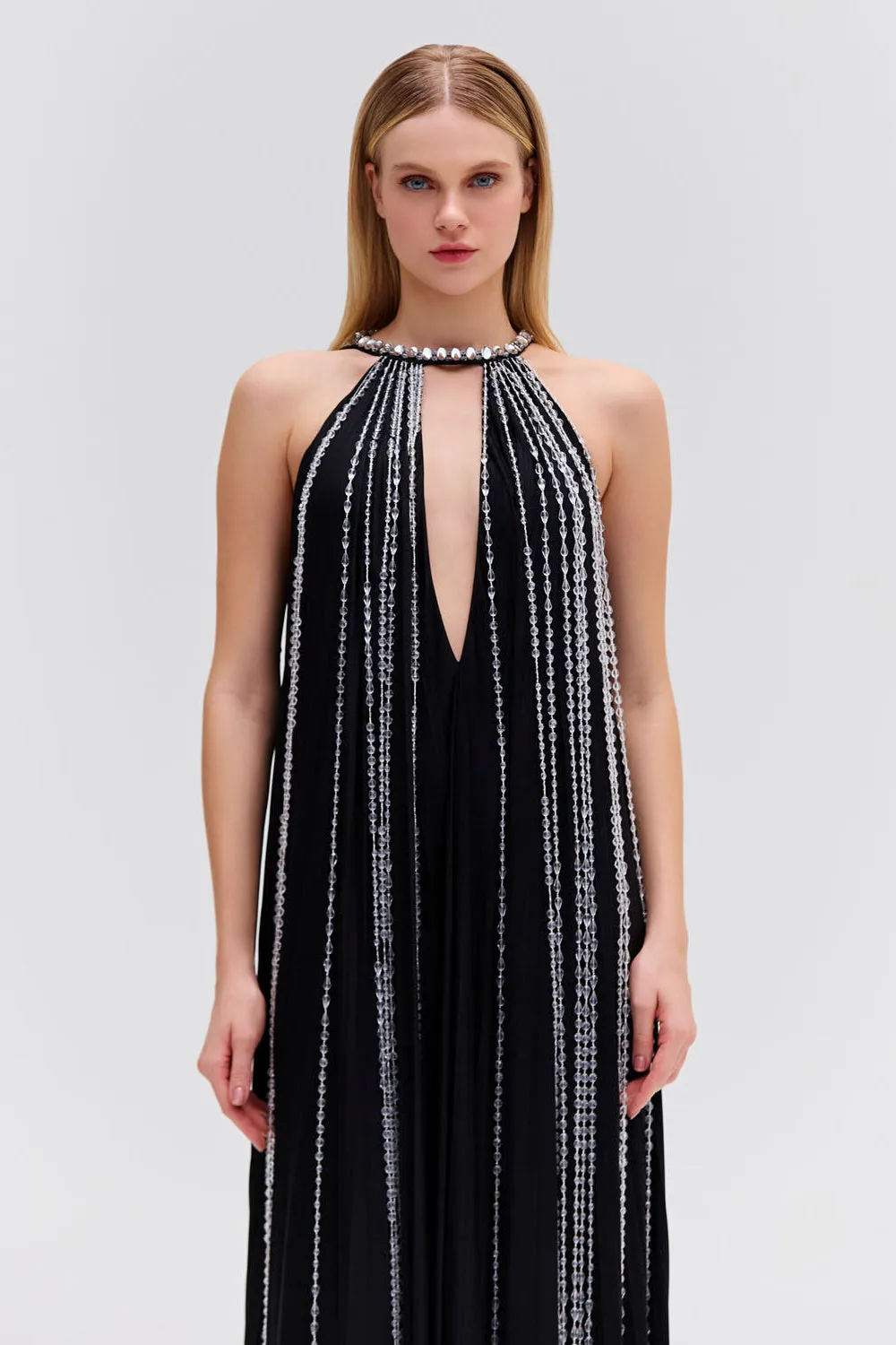 Moonlight Crystal Beaded Maxi Dress