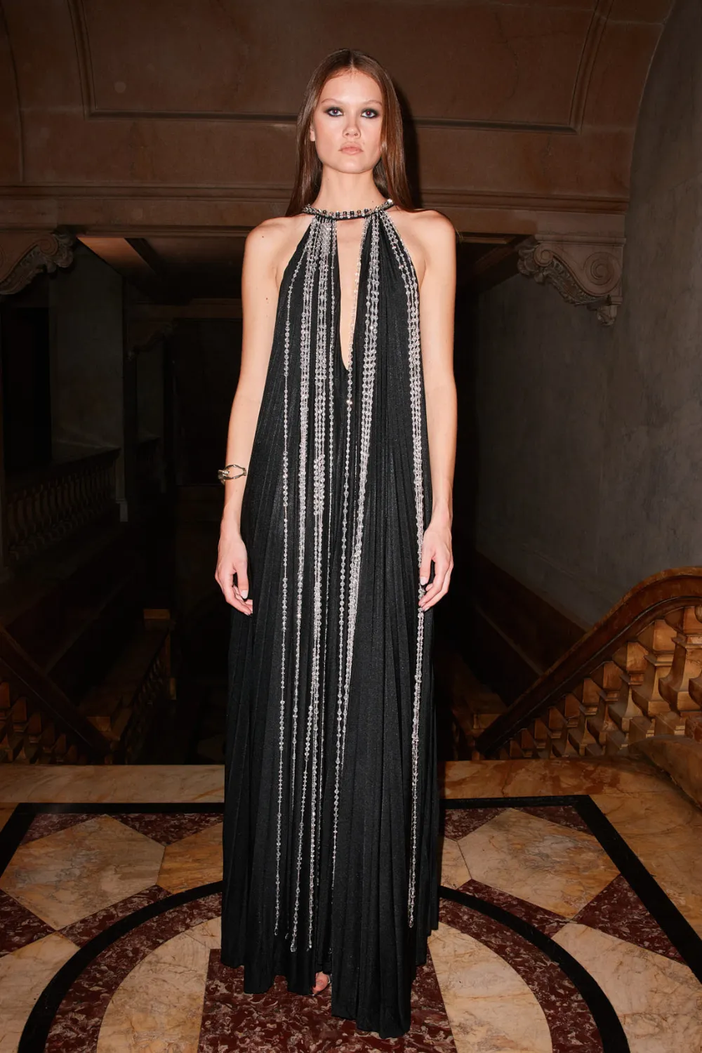 Moonlight Crystal Beaded Maxi Dress