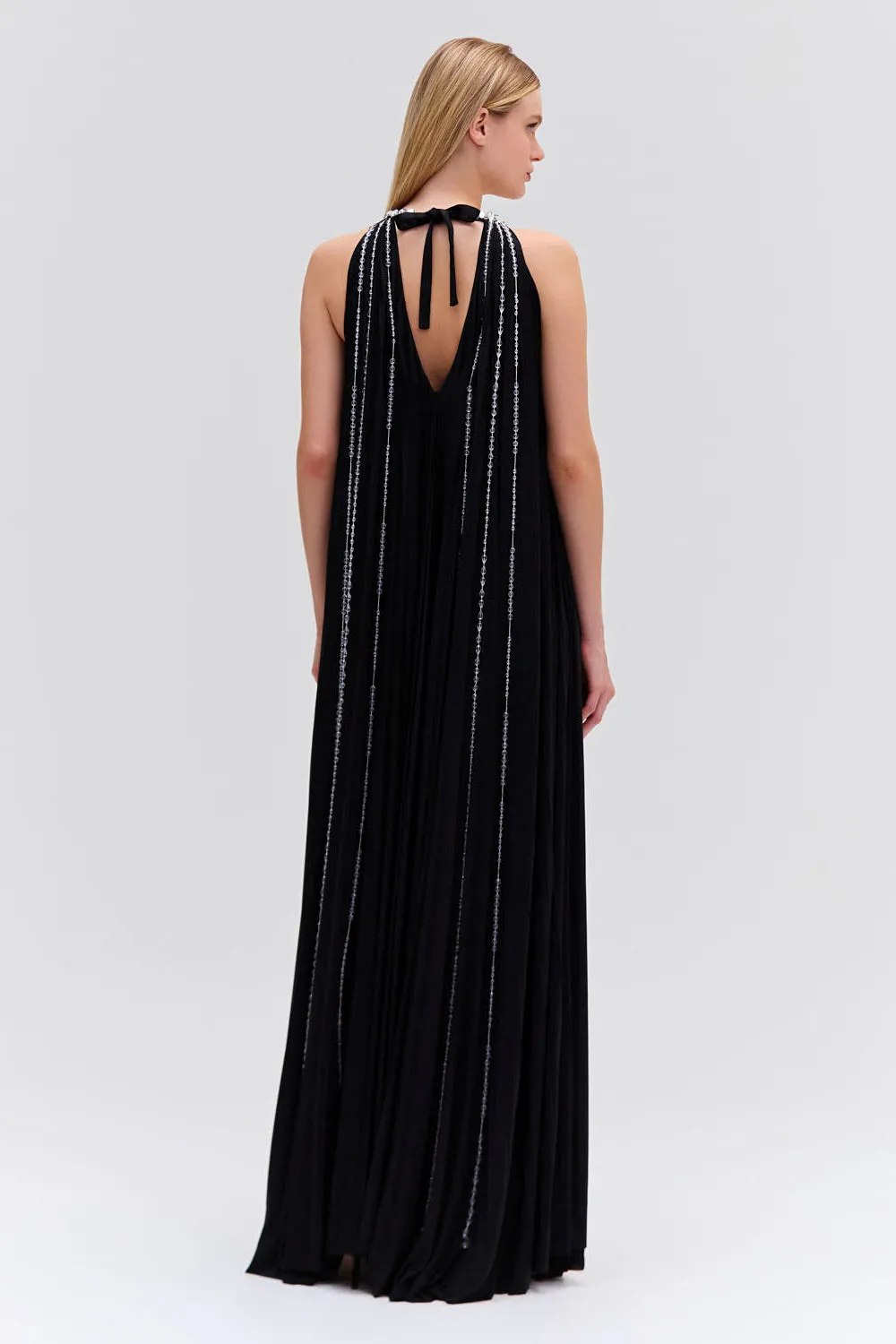 Moonlight Crystal Beaded Maxi Dress