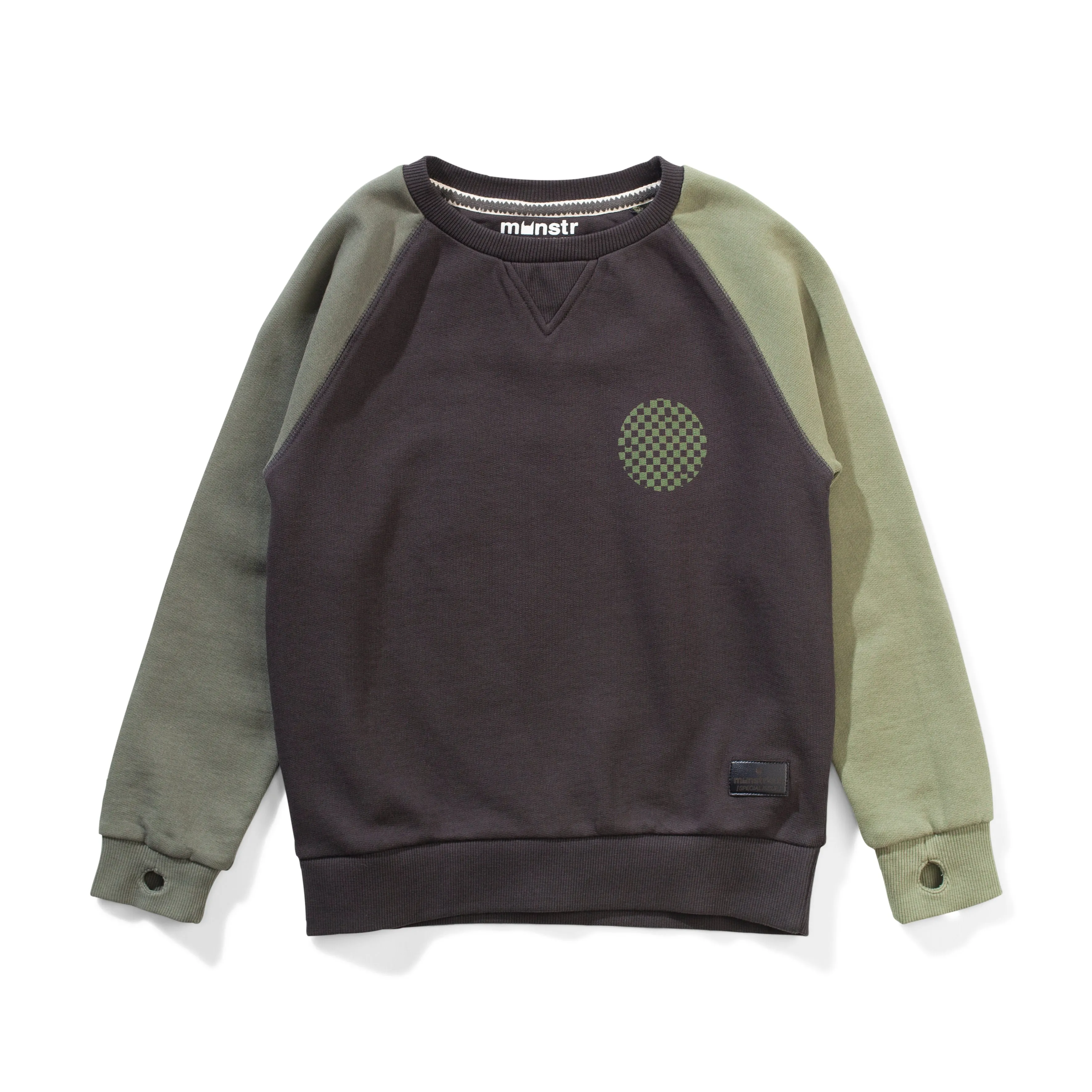 Munster Kids - Krisflip Crew Sweatshirt in Black/Olive Check