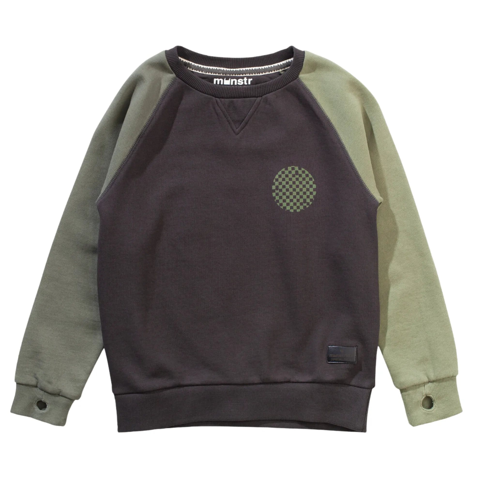 Munster Kids - Krisflip Crew Sweatshirt in Black/Olive Check