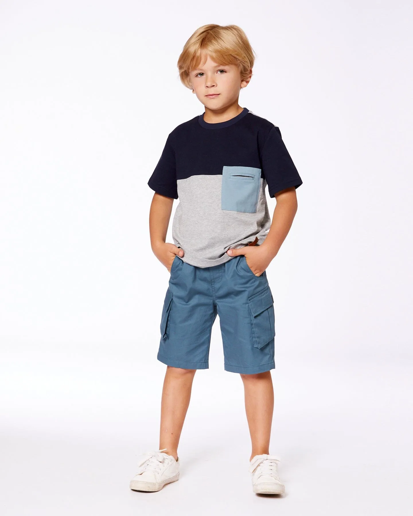 Organic Cotton Colorblock Tee Gray, Navy And Teal