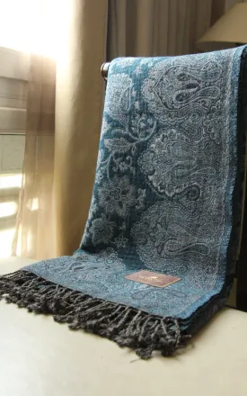 Oxford Blue Floral Boiled Wool Blanket-BW124