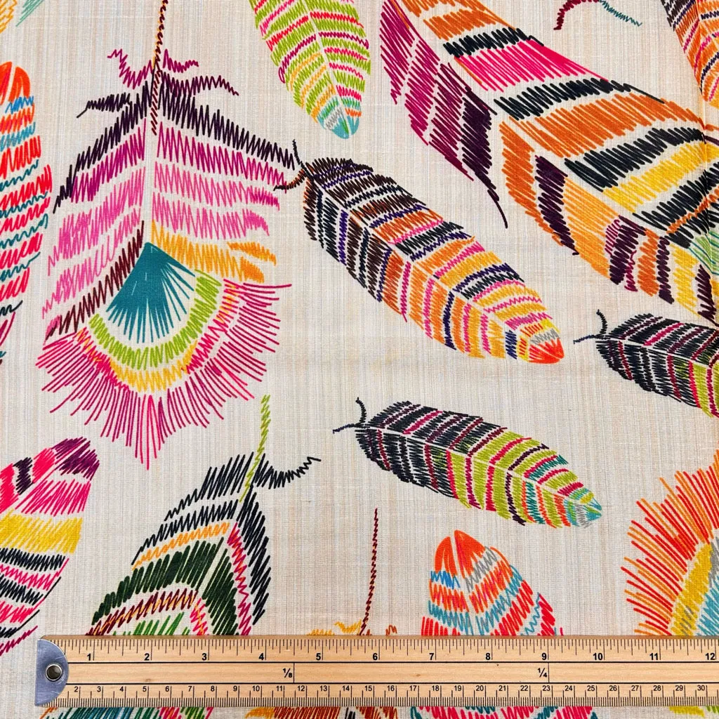 Rainbow Feathers Faux Silk Fabric