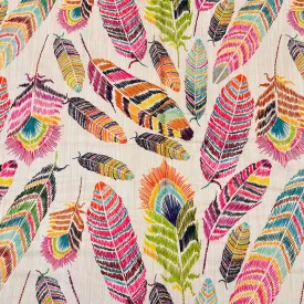 Rainbow Feathers Faux Silk Fabric