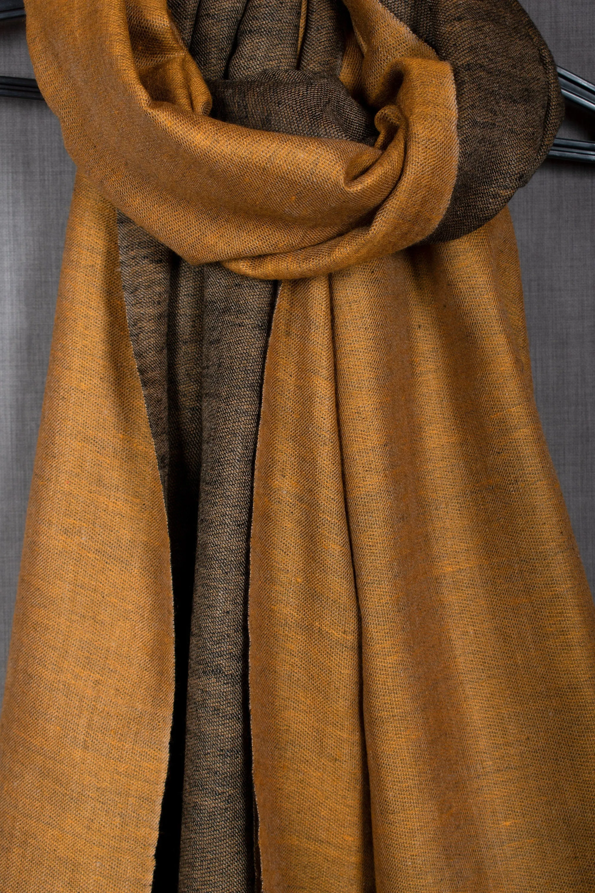 Reversible Scarves, Pashmina Wraps, Mustard Black Shawls - 28x80"