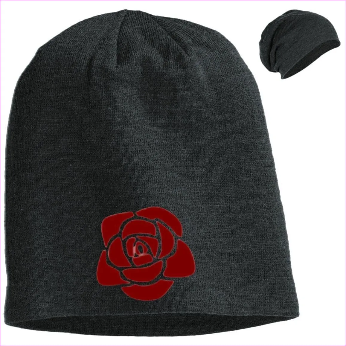Rose Embroidered Knit Cap, Cap, Beanie
