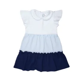 School Days Colorblock Pima Dress, Toddler Girls, White and Blue
