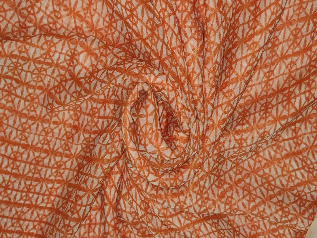 Silk chiffon printed  fabric dusty orange geometric  44" wide [12286]