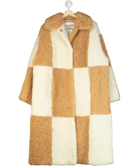 Stand Studio Beige Nicki Checked Faux Sherling Coat One Size