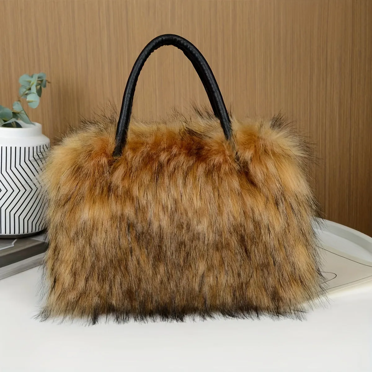 Stylish Fluffy Crossbody Bags, Purses With Top Handle