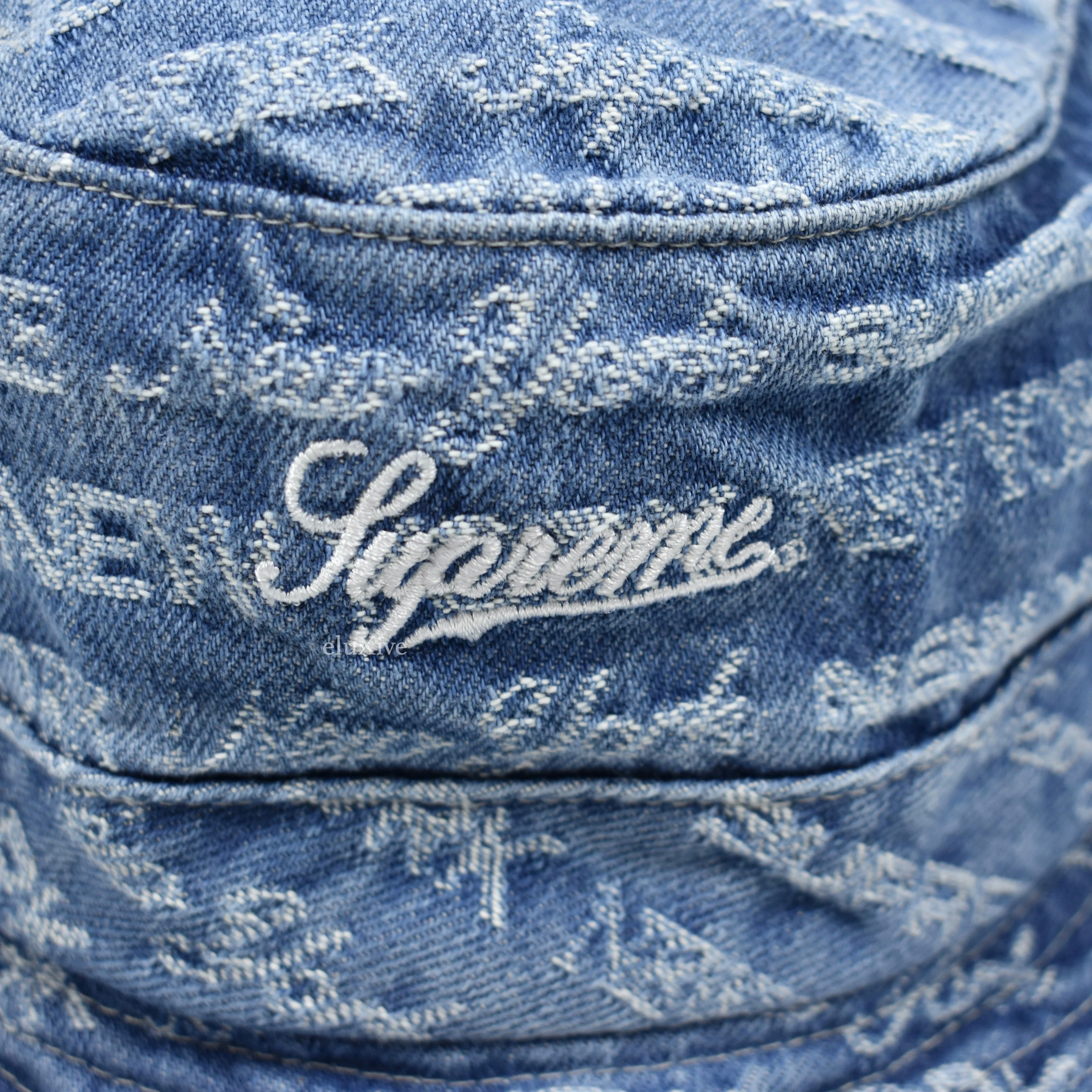 Supreme - Multi Type Jacquard Logo Denim Bucket Hat (Blue)