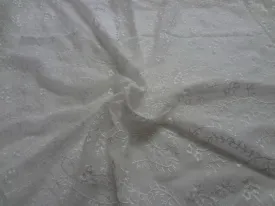 white silk chiffon fabric with vine/floral embroidery 44&quot; wide