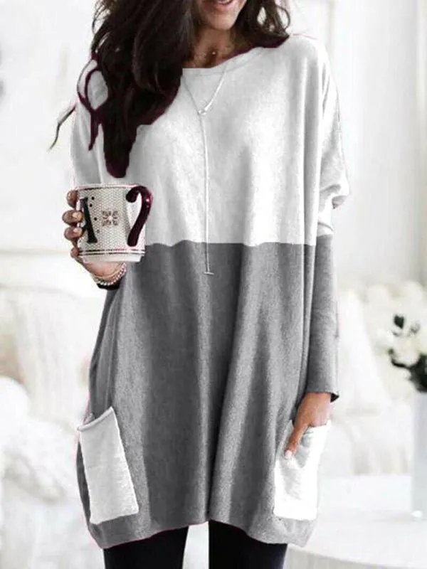 Women's T-Shirts Long Sleeve Colorblock Casual Pocket T-Shirt