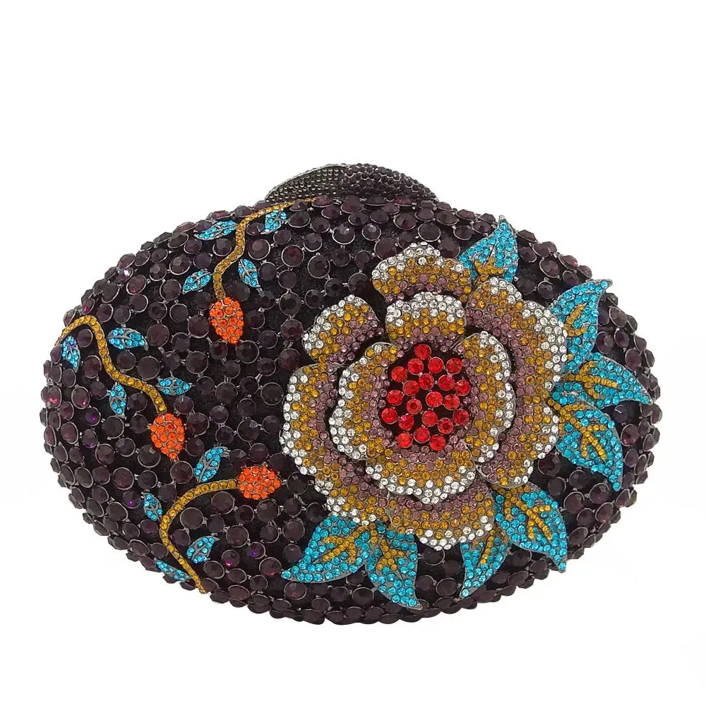 Woodland Rose Crystal Flower Evening Clutch Bags Cocktail Minaudiere Handbags