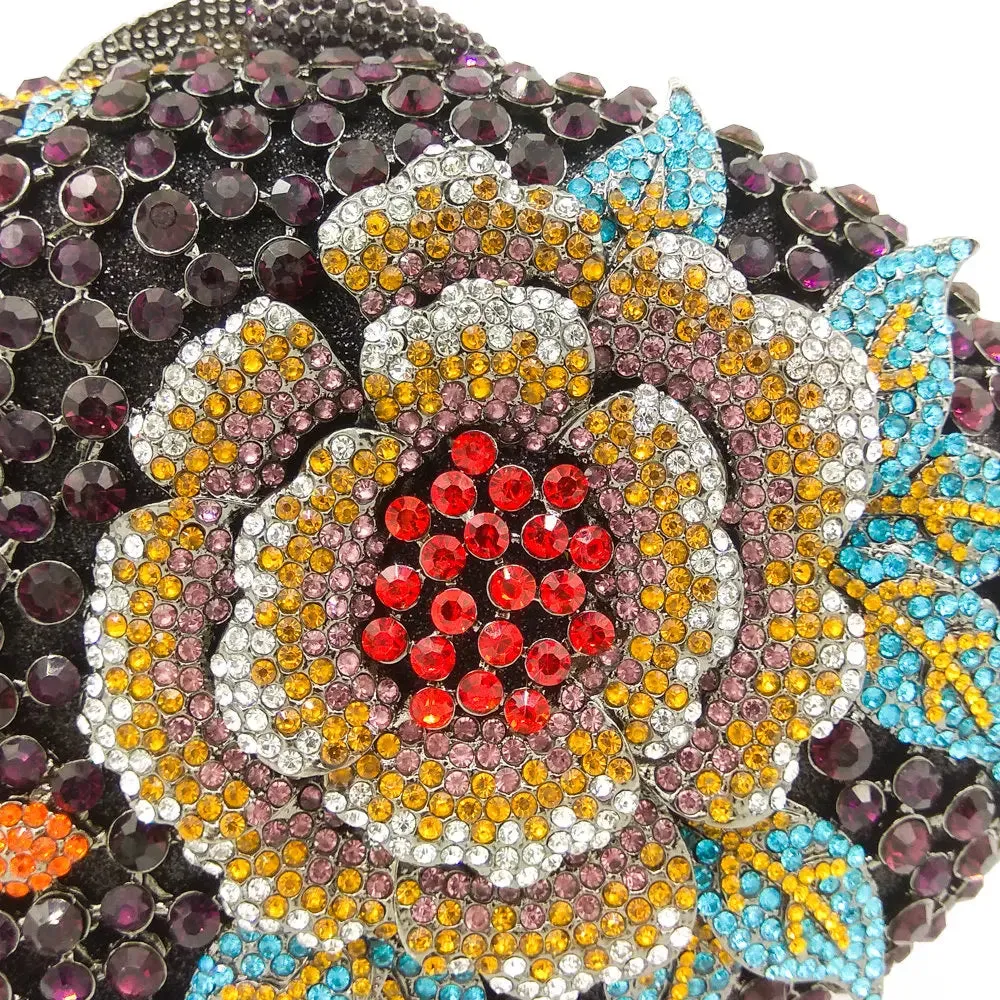 Woodland Rose Crystal Flower Evening Clutch Bags Cocktail Minaudiere Handbags
