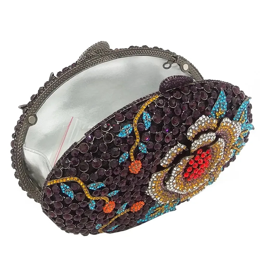 Woodland Rose Crystal Flower Evening Clutch Bags Cocktail Minaudiere Handbags