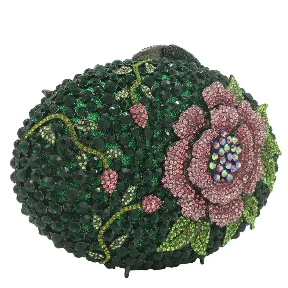 Woodland Rose Crystal Flower Evening Clutch Bags Cocktail Minaudiere Handbags
