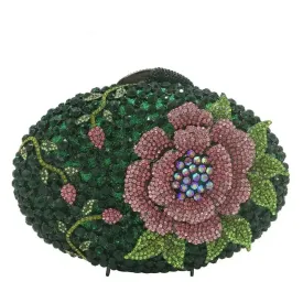 Woodland Rose Crystal Flower Evening Clutch Bags Cocktail Minaudiere Handbags