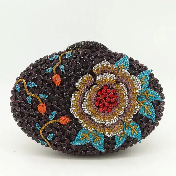Woodland Rose Crystal Flower Evening Clutch Bags Cocktail Minaudiere Handbags
