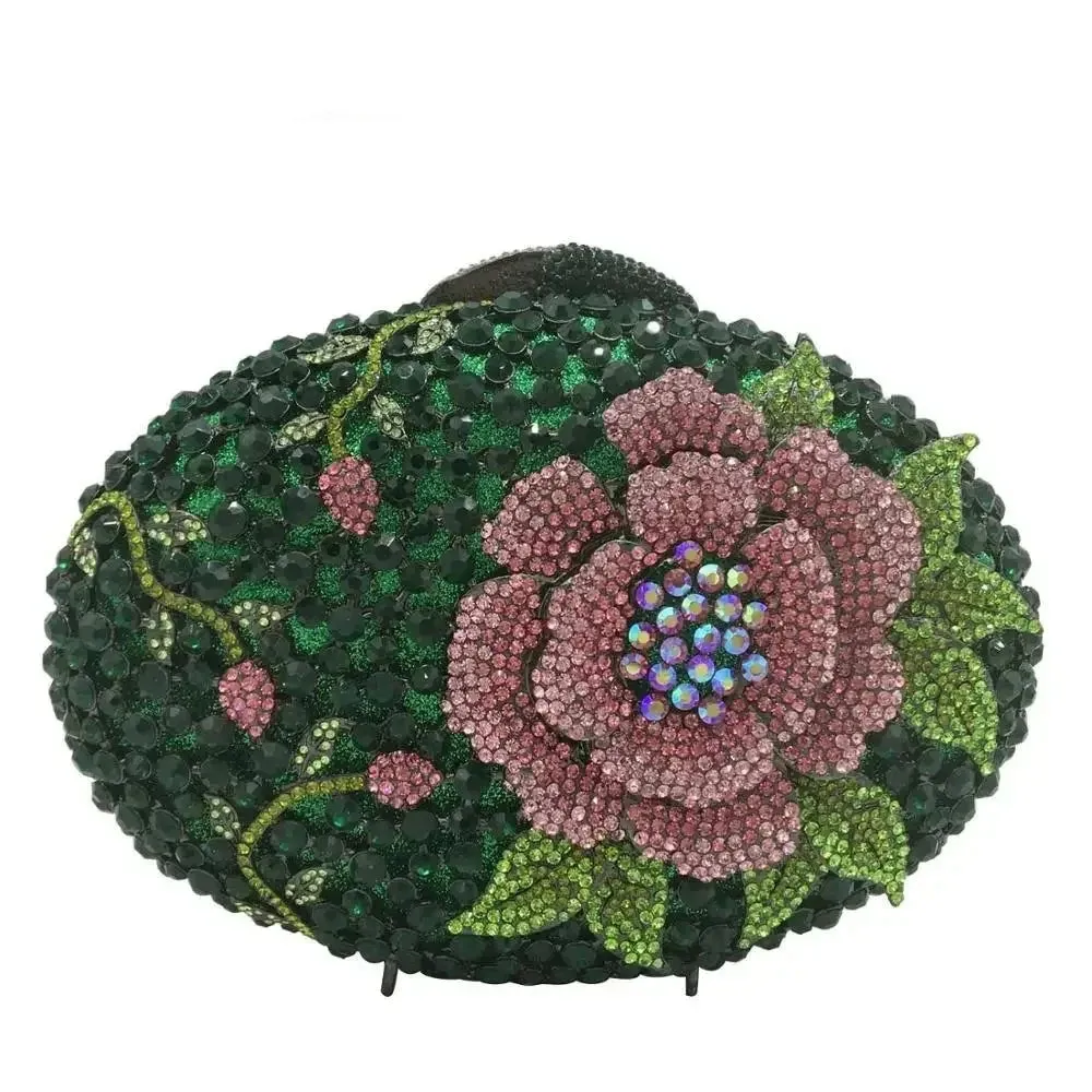 Woodland Rose Crystal Flower Evening Clutch Bags Cocktail Minaudiere Handbags