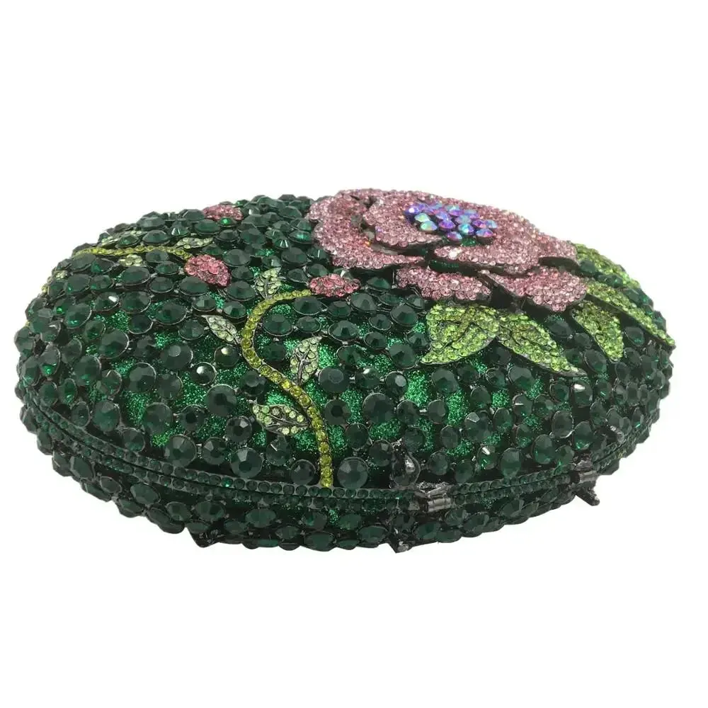 Woodland Rose Crystal Flower Evening Clutch Bags Cocktail Minaudiere Handbags