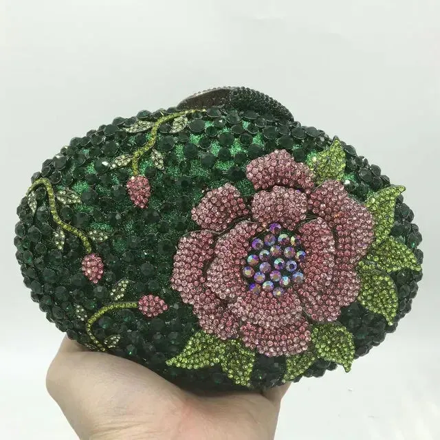 Woodland Rose Crystal Flower Evening Clutch Bags Cocktail Minaudiere Handbags