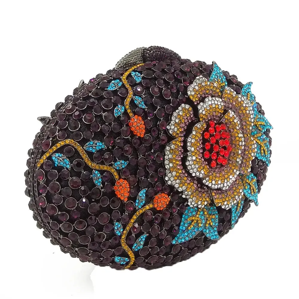 Woodland Rose Crystal Flower Evening Clutch Bags Cocktail Minaudiere Handbags
